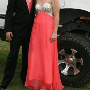 Hot coral prom dress